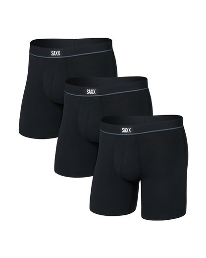 SAXX Boxershorts Essential Cotton Boxer Brief Fly schwarz/schwarz Herren - 3 Stück